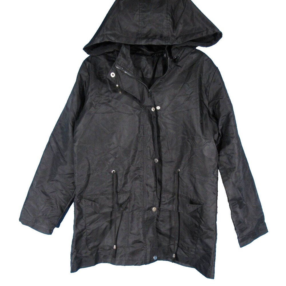 URRU Rain Jacket/Coat BLACK Full Zip MESH LINED Stretch OPTIONAL HOOD Gorpcore S